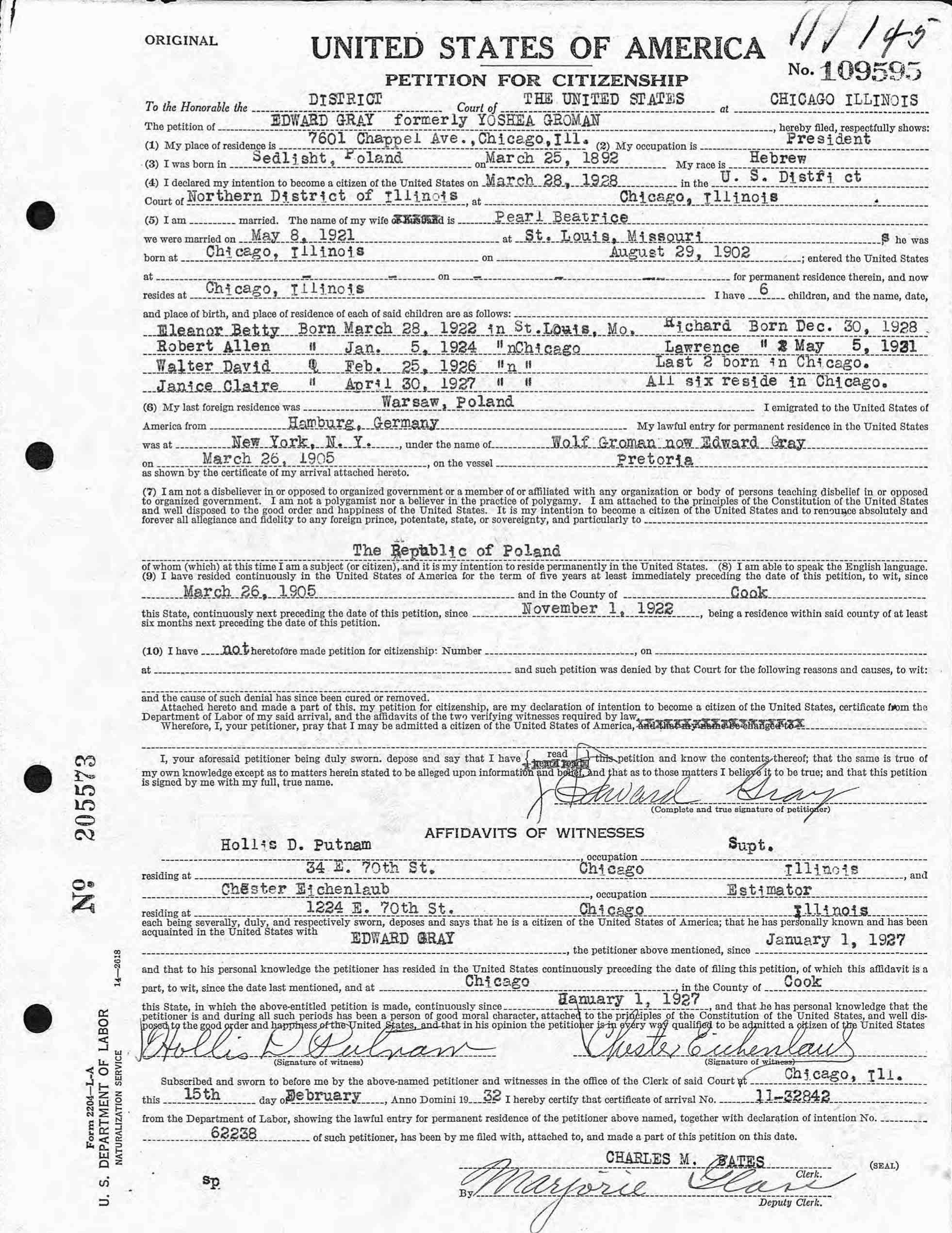 Citizenship Application 1932